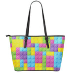 Colorful Building Blocks Pattern Print Leather Tote Bag