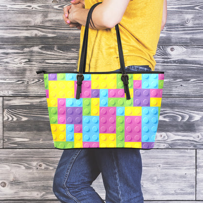 Colorful Building Blocks Pattern Print Leather Tote Bag