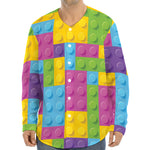 Colorful Building Blocks Pattern Print Long Sleeve Baseball Jersey