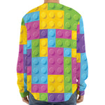 Colorful Building Blocks Pattern Print Long Sleeve Baseball Jersey