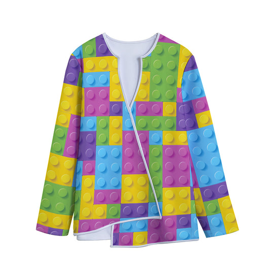 Colorful Building Blocks Pattern Print Long Sleeve Short Coat