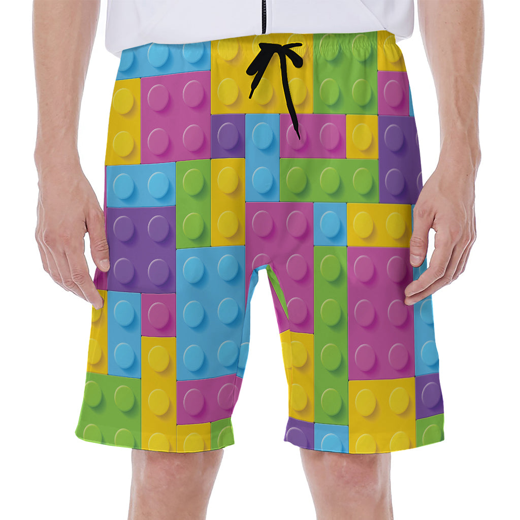 Colorful Building Blocks Pattern Print Men's Beach Shorts