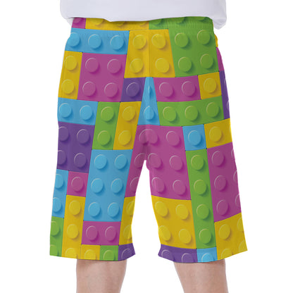 Colorful Building Blocks Pattern Print Men's Beach Shorts