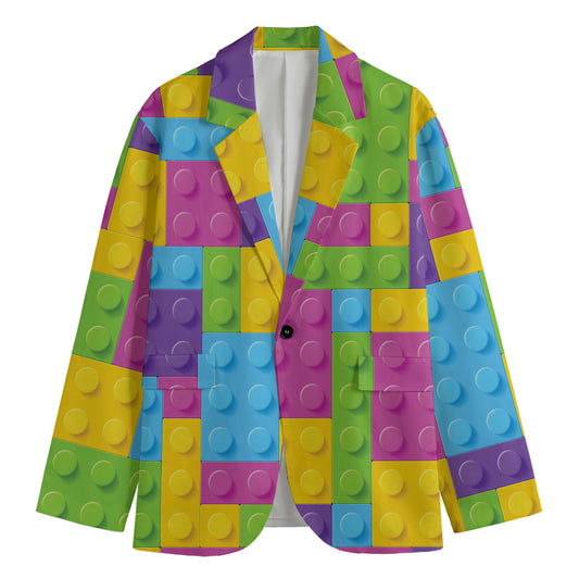 Colorful Building Blocks Pattern Print Men's Blazer