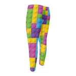 Colorful Building Blocks Pattern Print Men's Compression Pants