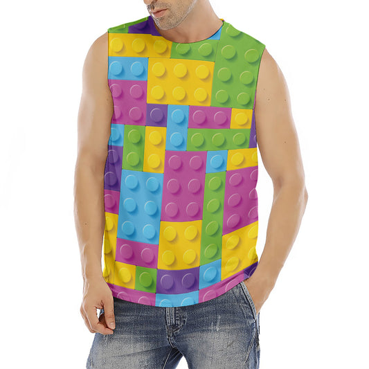 Colorful Building Blocks Pattern Print Men's Fitness Tank Top