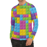 Colorful Building Blocks Pattern Print Men's Long Sleeve Rash Guard