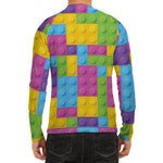 Colorful Building Blocks Pattern Print Men's Long Sleeve Rash Guard