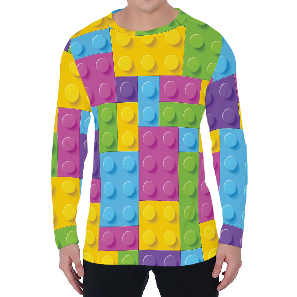 Colorful Building Blocks Pattern Print Men's Long Sleeve T-Shirt