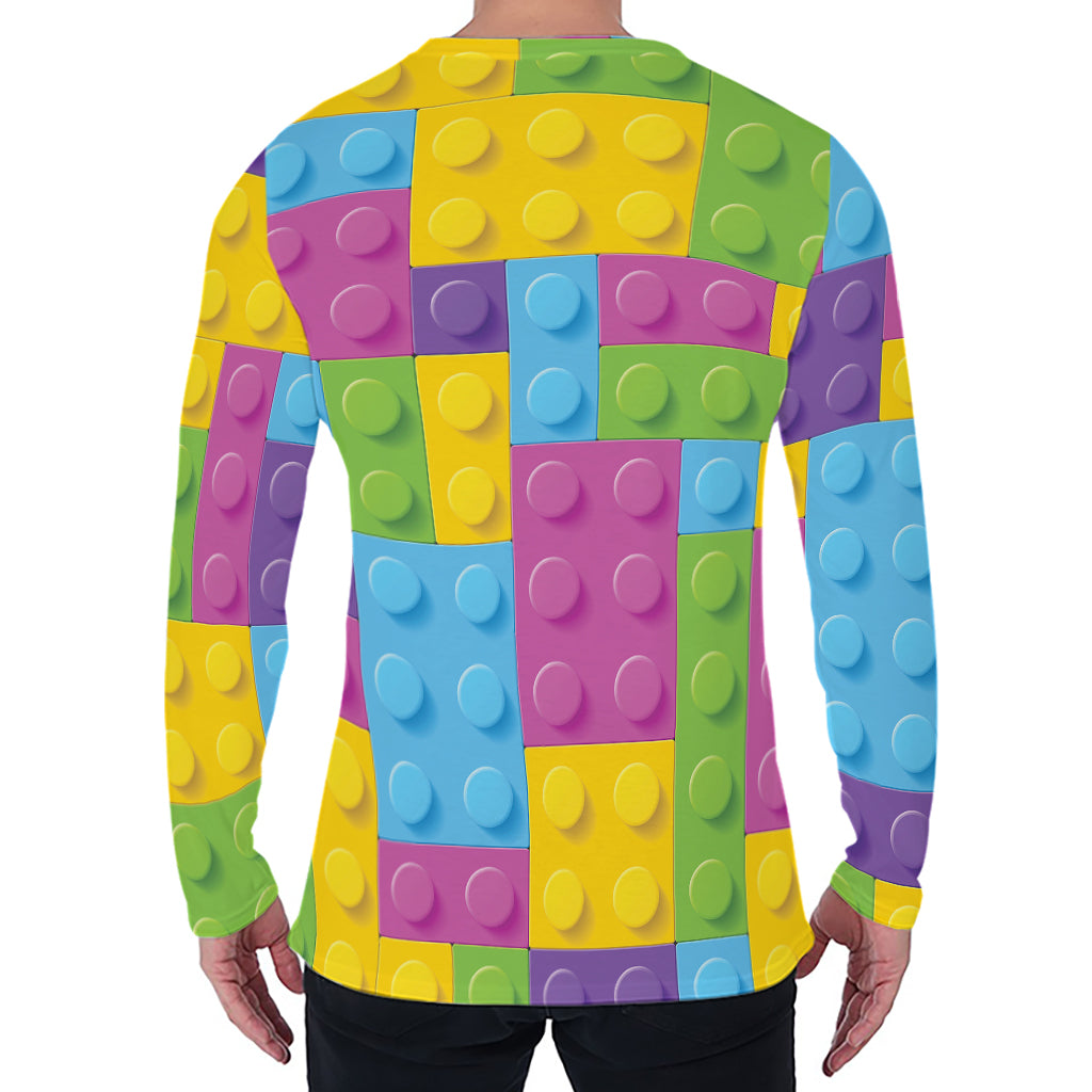 Colorful Building Blocks Pattern Print Men's Long Sleeve T-Shirt
