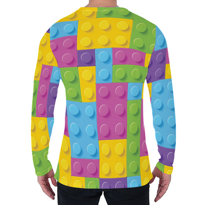 Colorful Building Blocks Pattern Print Men's Long Sleeve T-Shirt