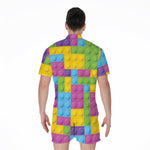 Colorful Building Blocks Pattern Print Men's Rompers
