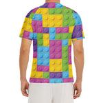 Colorful Building Blocks Pattern Print Men's Short Sleeve Rash Guard