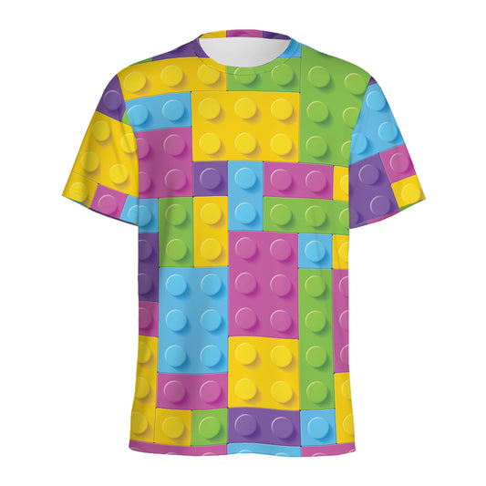 Colorful Building Blocks Pattern Print Men's Sports T-Shirt