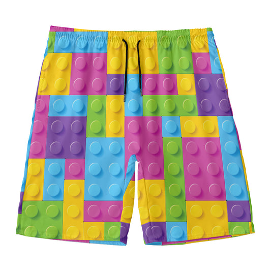Colorful Building Blocks Pattern Print Men's Swim Trunks