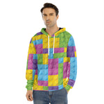 Colorful Building Blocks Pattern Print Men's Velvet Pullover Hoodie