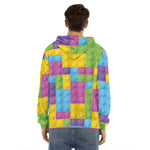 Colorful Building Blocks Pattern Print Men's Velvet Pullover Hoodie