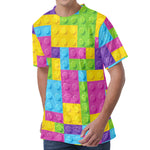 Colorful Building Blocks Pattern Print Men's Velvet T-Shirt