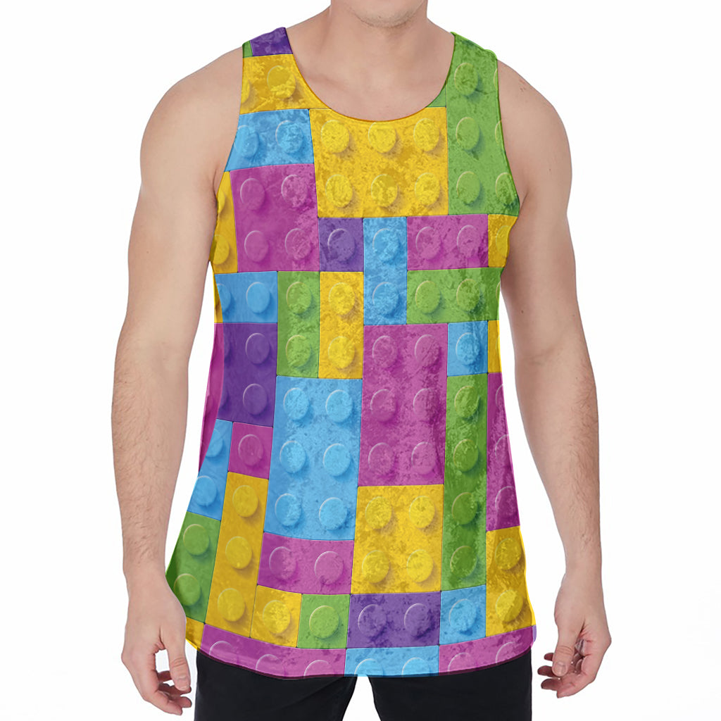 Colorful Building Blocks Pattern Print Men's Velvet Tank Top