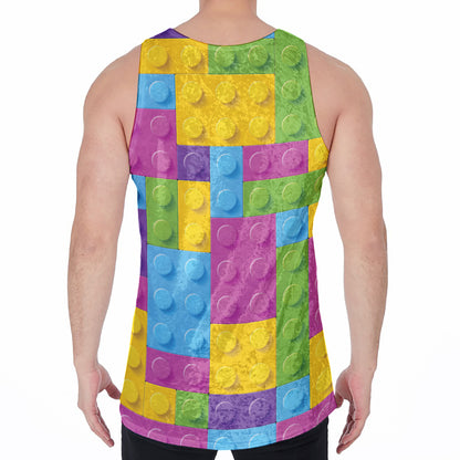 Colorful Building Blocks Pattern Print Men's Velvet Tank Top