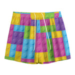 Colorful Building Blocks Pattern Print Mesh Shorts