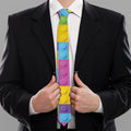 Colorful Building Blocks Pattern Print Necktie