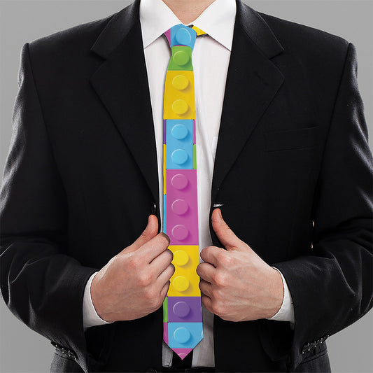 Colorful Building Blocks Pattern Print Necktie