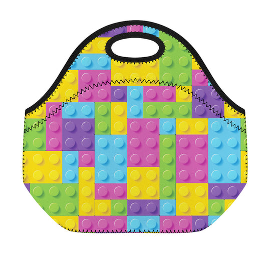 Colorful Building Blocks Pattern Print Neoprene Lunch Bag