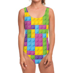 Colorful Building Blocks Pattern Print One Piece Swimsuit