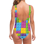 Colorful Building Blocks Pattern Print One Piece Swimsuit