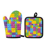 Colorful Building Blocks Pattern Print Oven Mitt And Pot Holder Set