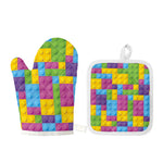 Colorful Building Blocks Pattern Print Oven Mitt And Pot Holder Set