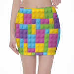 Colorful Building Blocks Pattern Print Pencil Mini Skirt