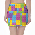 Colorful Building Blocks Pattern Print Pencil Mini Skirt