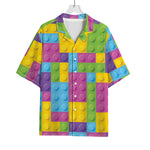 Colorful Building Blocks Pattern Print Rayon Hawaiian Shirt
