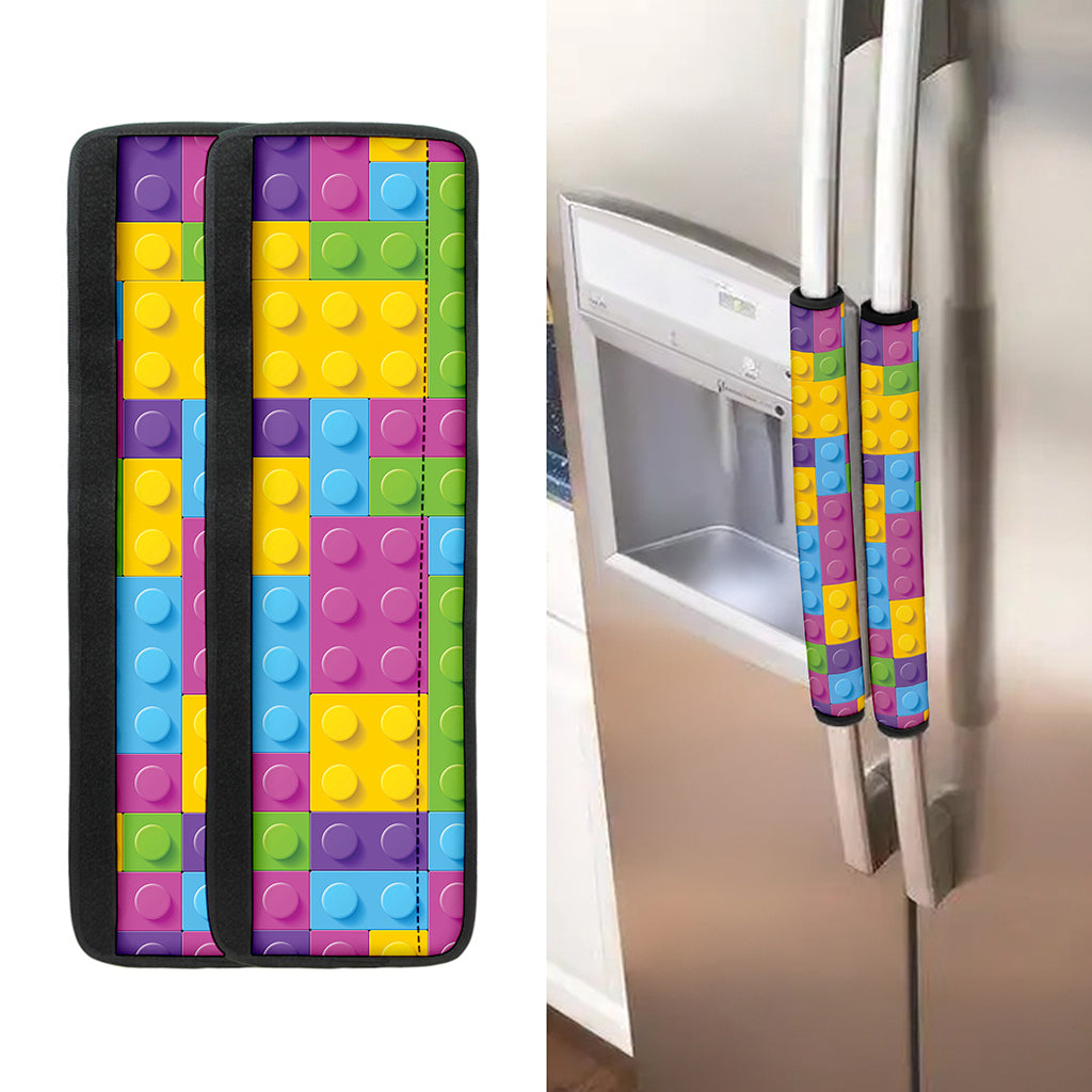 Colorful Building Blocks Pattern Print Refrigerator Handle Covers