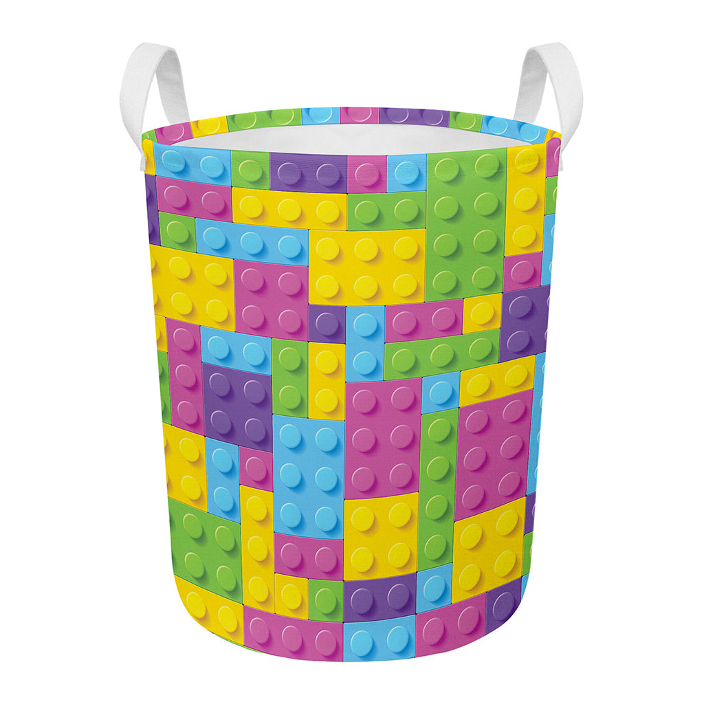 Colorful Building Blocks Pattern Print Round Laundry Basket