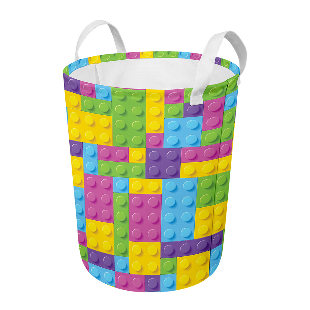 Colorful Building Blocks Pattern Print Round Laundry Basket