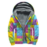 Colorful Building Blocks Pattern Print Sherpa Lined Zip Up Hoodie