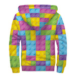 Colorful Building Blocks Pattern Print Sherpa Lined Zip Up Hoodie