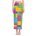 Colorful Building Blocks Pattern Print Side Slit Maxi Skirt