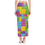 Colorful Building Blocks Pattern Print Side Slit Maxi Skirt