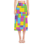 Colorful Building Blocks Pattern Print Side Slit Midi Skirt