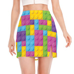 Colorful Building Blocks Pattern Print Side Slit Mini Skirt
