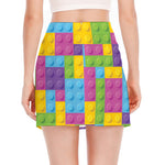 Colorful Building Blocks Pattern Print Side Slit Mini Skirt