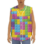 Colorful Building Blocks Pattern Print Sleeveless Baseball Jersey