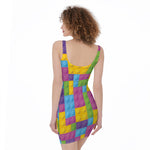 Colorful Building Blocks Pattern Print Sleeveless Bodycon Dress