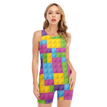 Colorful Building Blocks Pattern Print Sleeveless One Piece Swimsuit