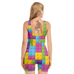 Colorful Building Blocks Pattern Print Sleeveless One Piece Swimsuit