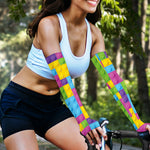 Colorful Building Blocks Pattern Print Sun Protection Arm Sleeves